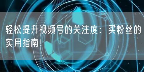 轻松提升视频号的关注度：买粉丝的实用指南！