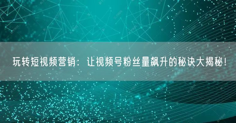 玩转短视频营销：让视频号粉丝量飙升的秘诀大揭秘！